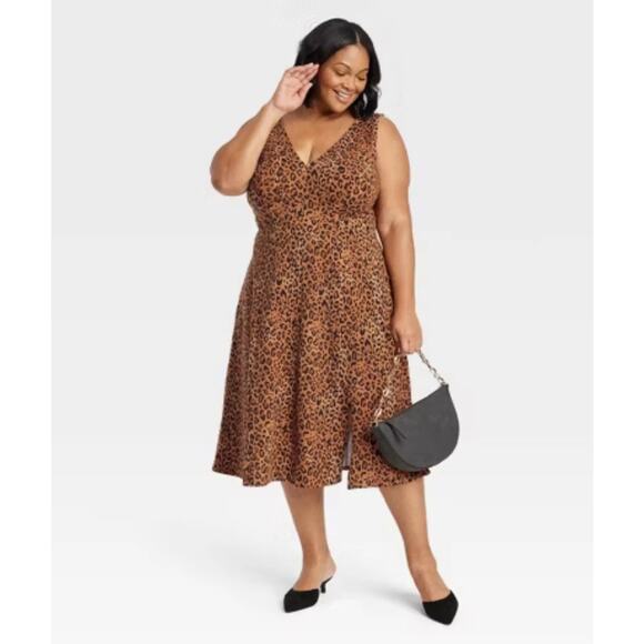 Ava & Viv Cheetah Print A‑Line Dress 1X Women Brown Black NWT - Picture 1 of 10